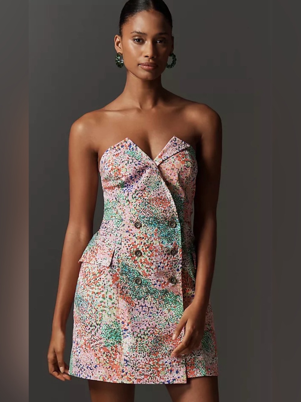 Maeve Strapless Multicolor Confetti-Print Mini Dress